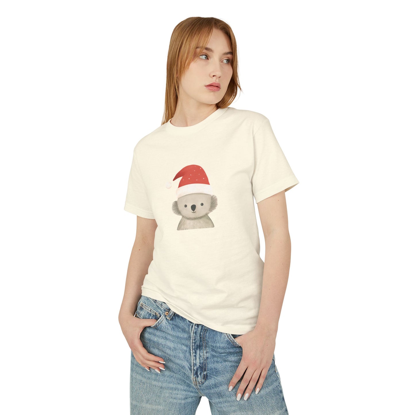 Cute Koala Santa Unisex Heavyweight Cotton Tee - Minimalist Australian Holiday Shirt