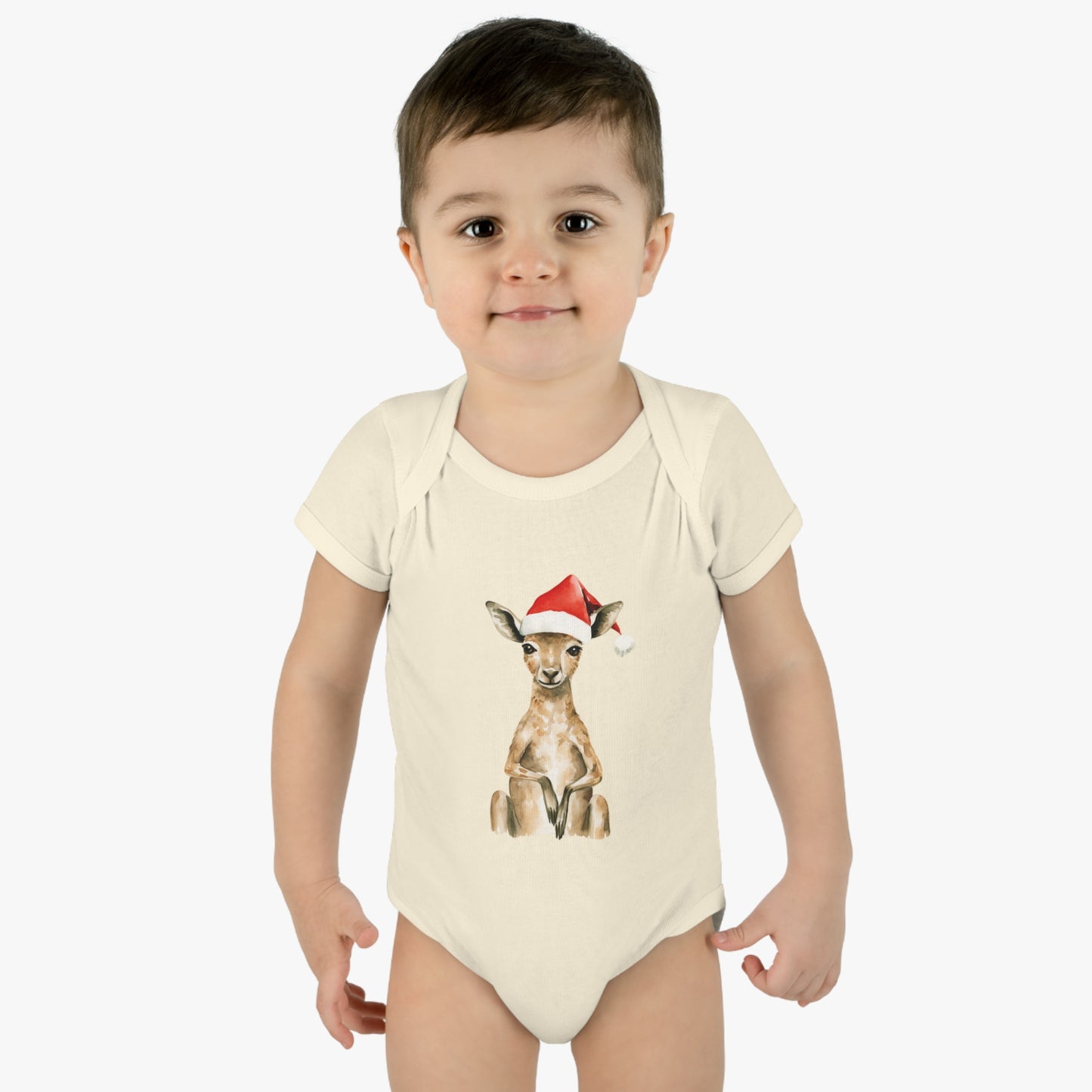 Cute Kangaroo Santa Infant Baby Rib Bodysuit