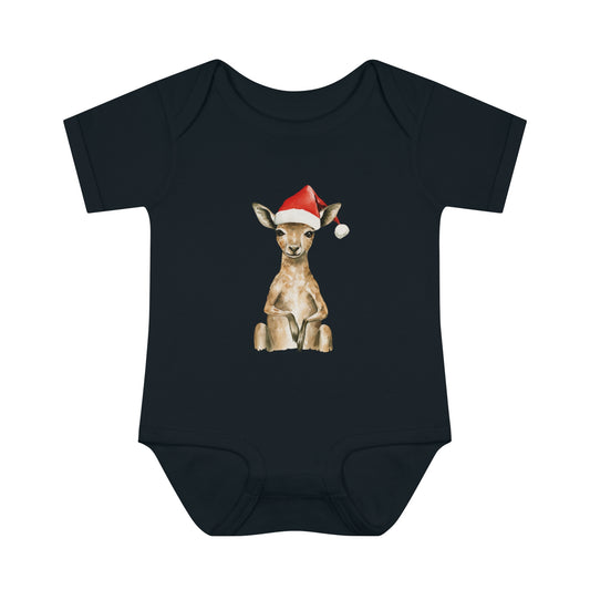 Cute Kangaroo Santa Infant Baby Rib Bodysuit