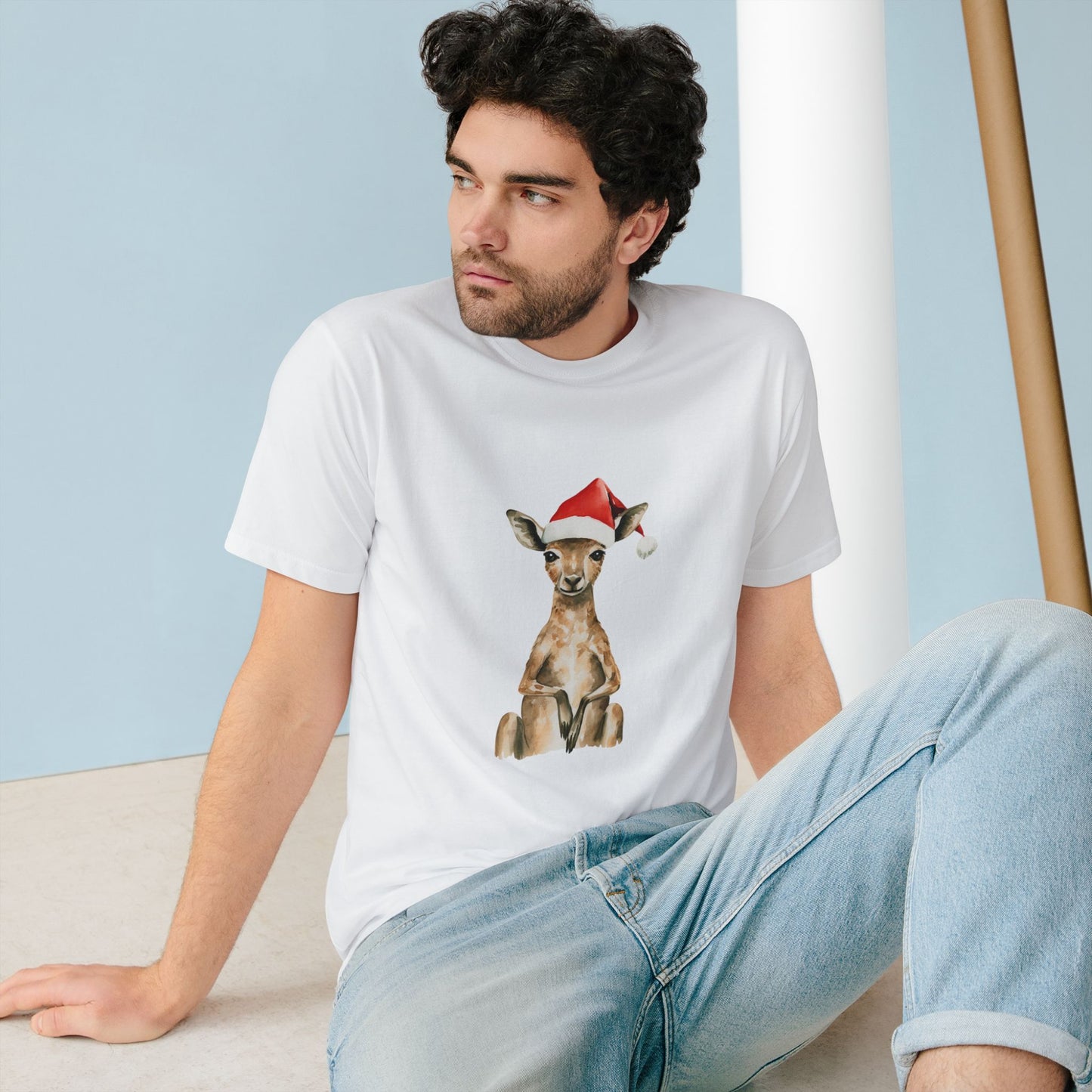 Cute Kangaroo Santa Christmas Organic Staple T-shirt by K is for Koala - Australia Only