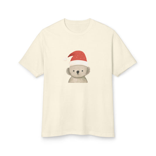 Cute Koala Santa Unisex Heavyweight Cotton Tee - Minimalist Australian Holiday Shirt