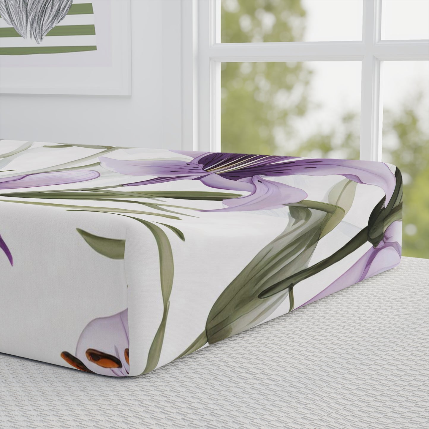 Baby Changing Pad Cover Vanilla Lily Print | Soft Cotton Nursery Essential