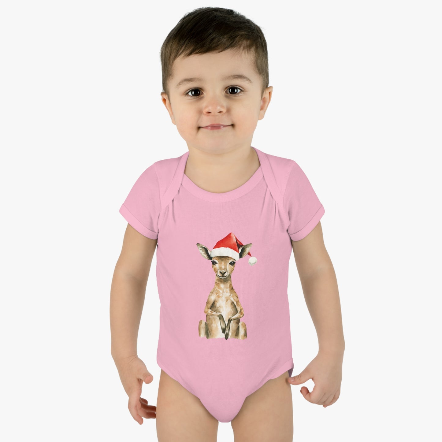 Cute Kangaroo Santa Infant Baby Rib Bodysuit