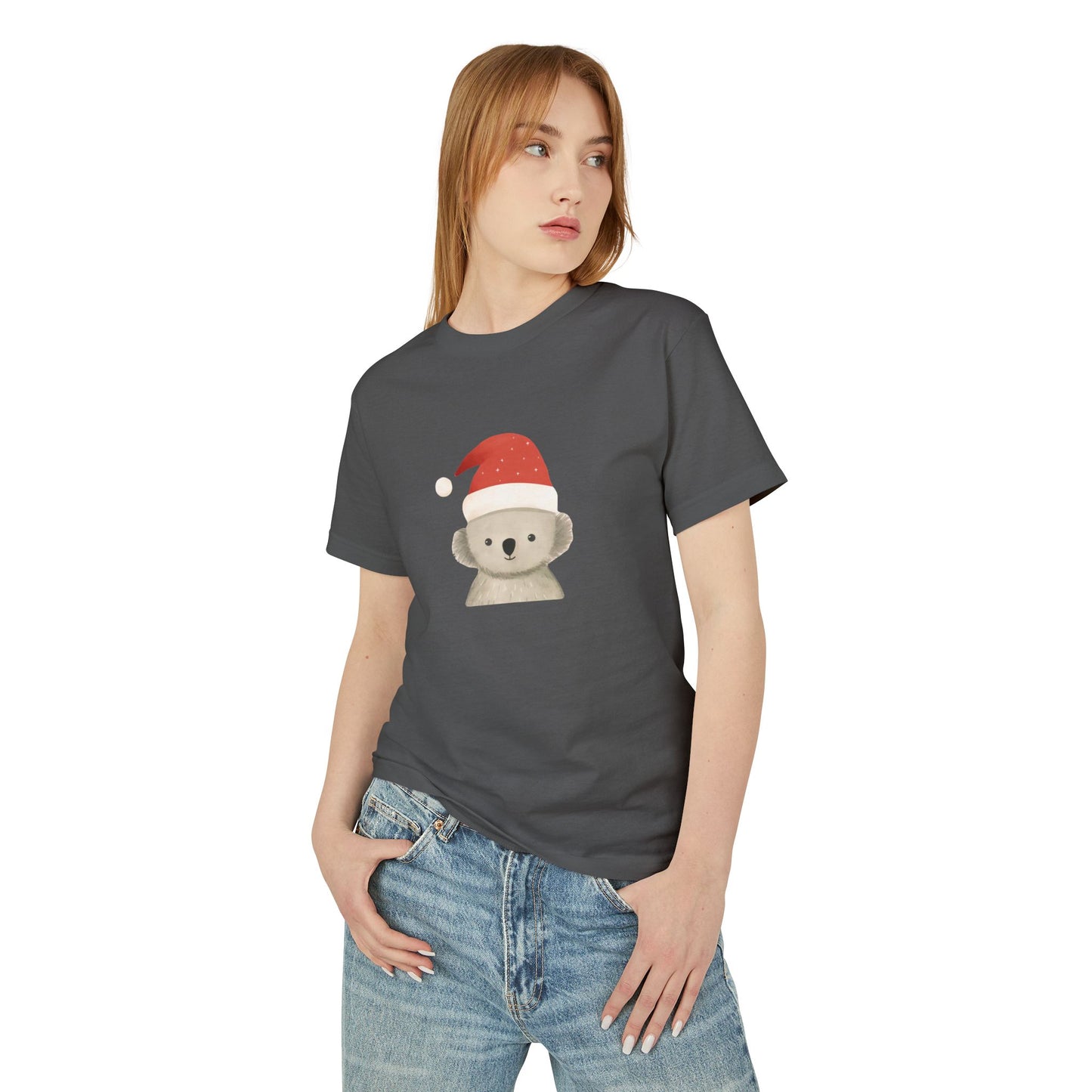 Cute Koala Santa Unisex Heavyweight Cotton Tee - Minimalist Australian Holiday Shirt