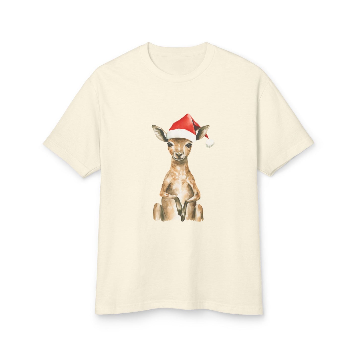 Cute Kangaroo Santa Unisex Heavyweight Cotton Tee - Minimalist Australian Holiday Shirt