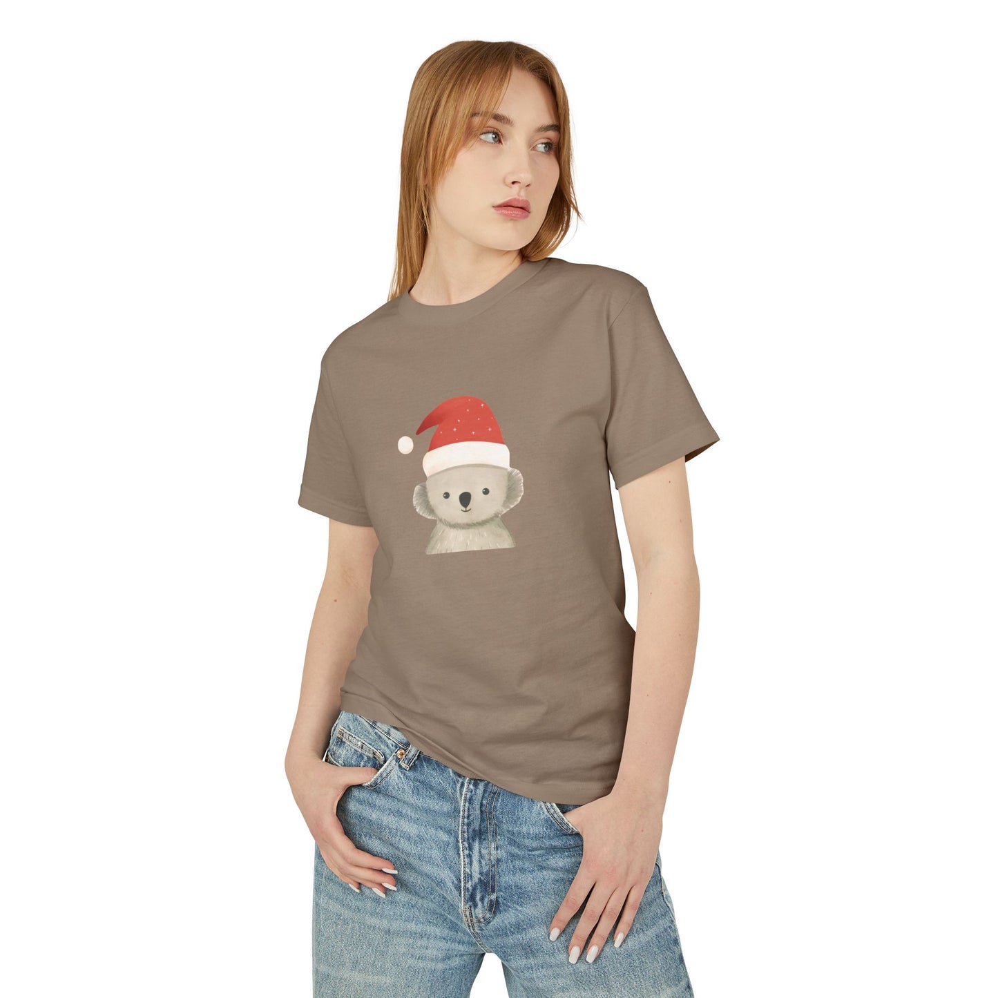 Cute Koala Santa Unisex Heavyweight Cotton Tee - Minimalist Australian Holiday Shirt