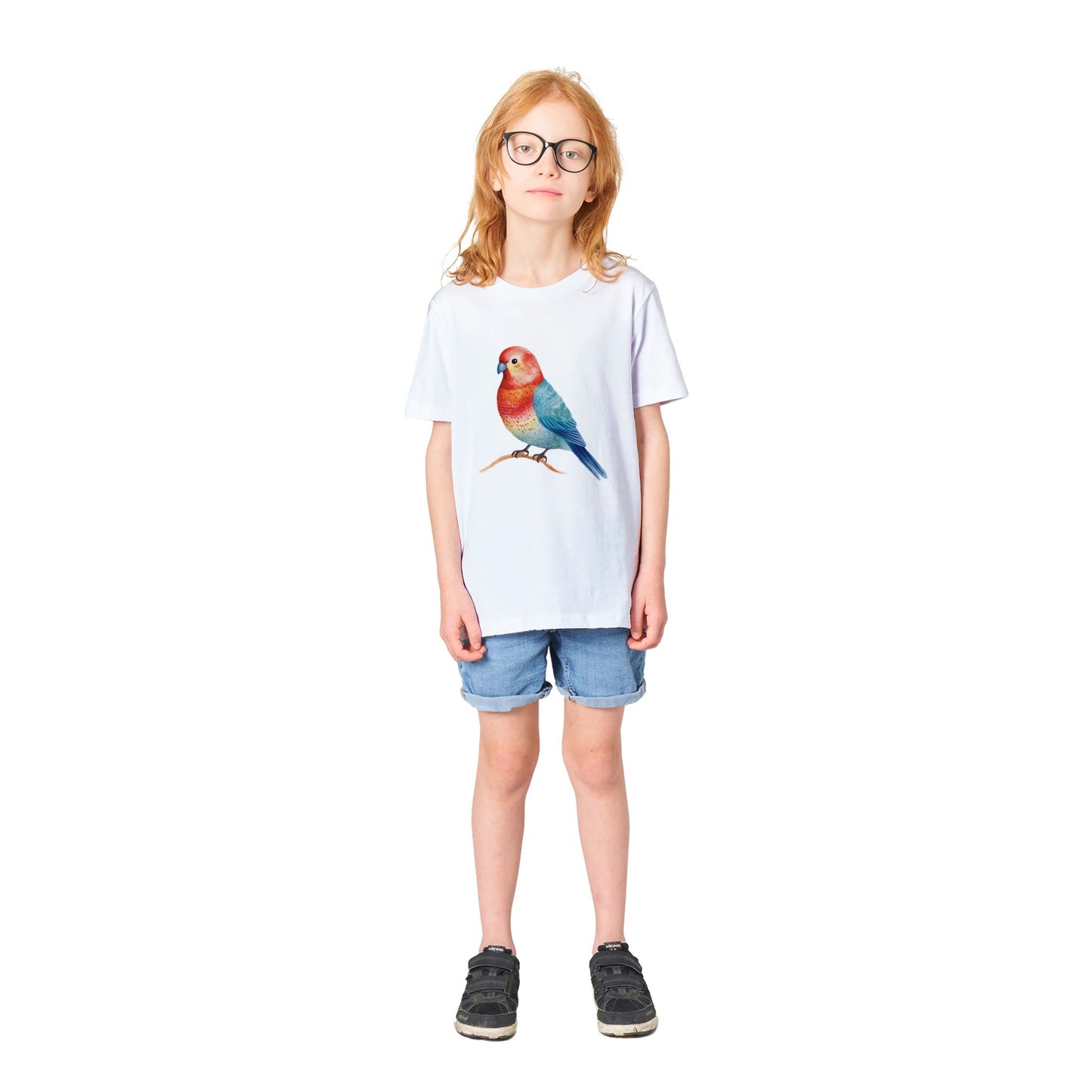 Organic Kids Crewneck T-shirt Rosie Rosella Bird Multi-color