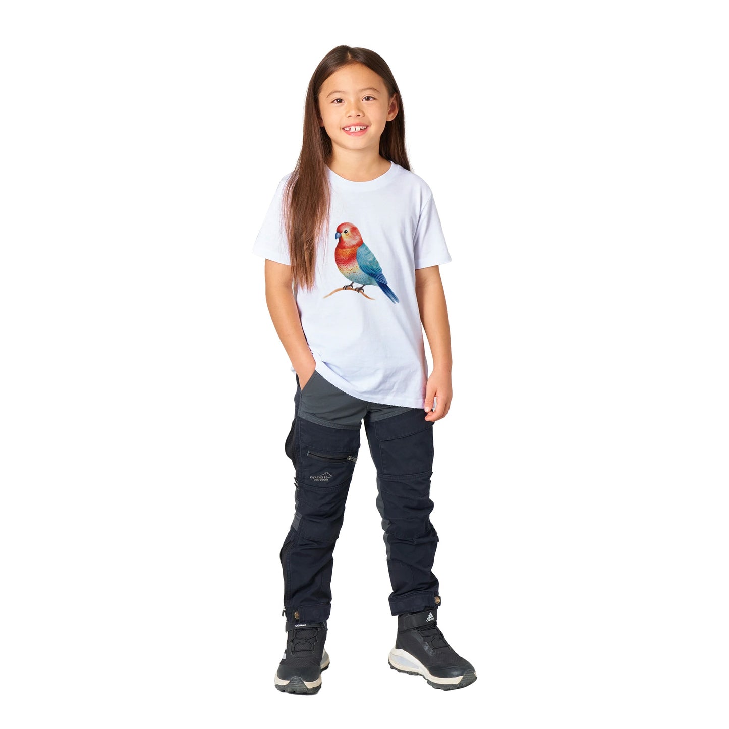 Organic Kids Crewneck T-shirt Rosie Rosella Bird Multi-color