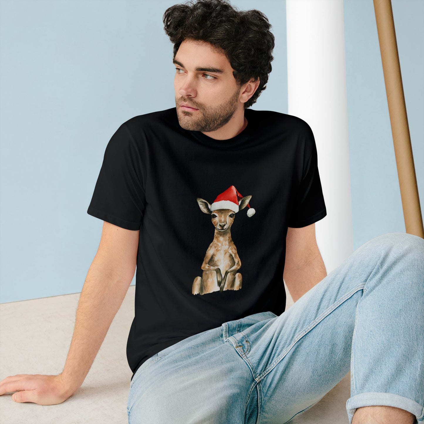 Cute Kangaroo Santa Christmas Organic Staple T-shirt by K is for Koala - Australia Only