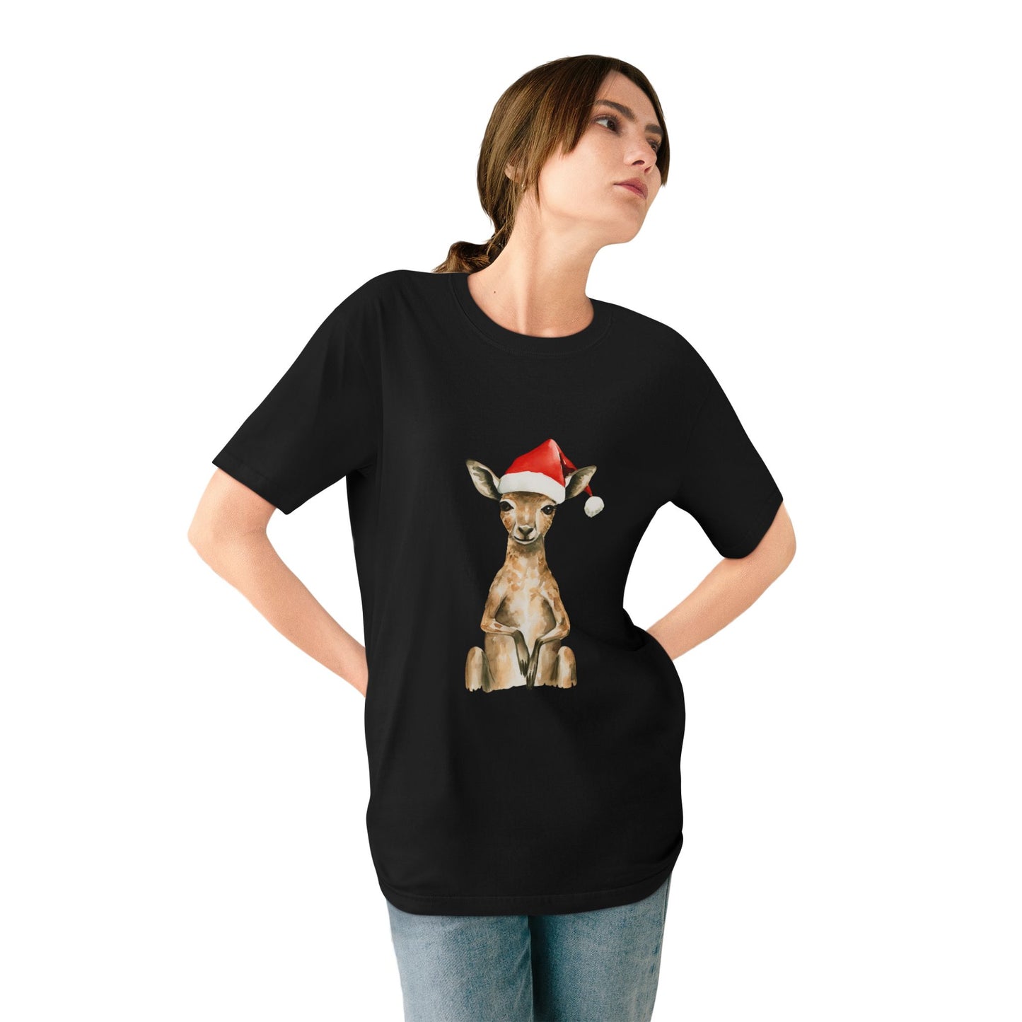 Cute Kangaroo Santa Christmas Organic Staple T-shirt by K is for Koala - Australia Only