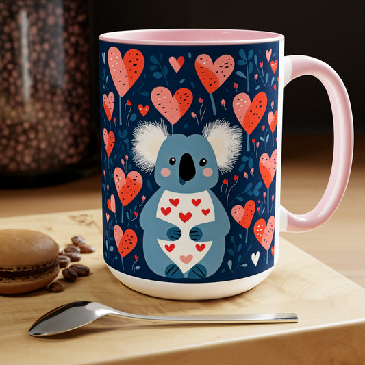 Valentine's Day Koala-Ty Hugs Two-Tone Coffee Mugs, 15oz