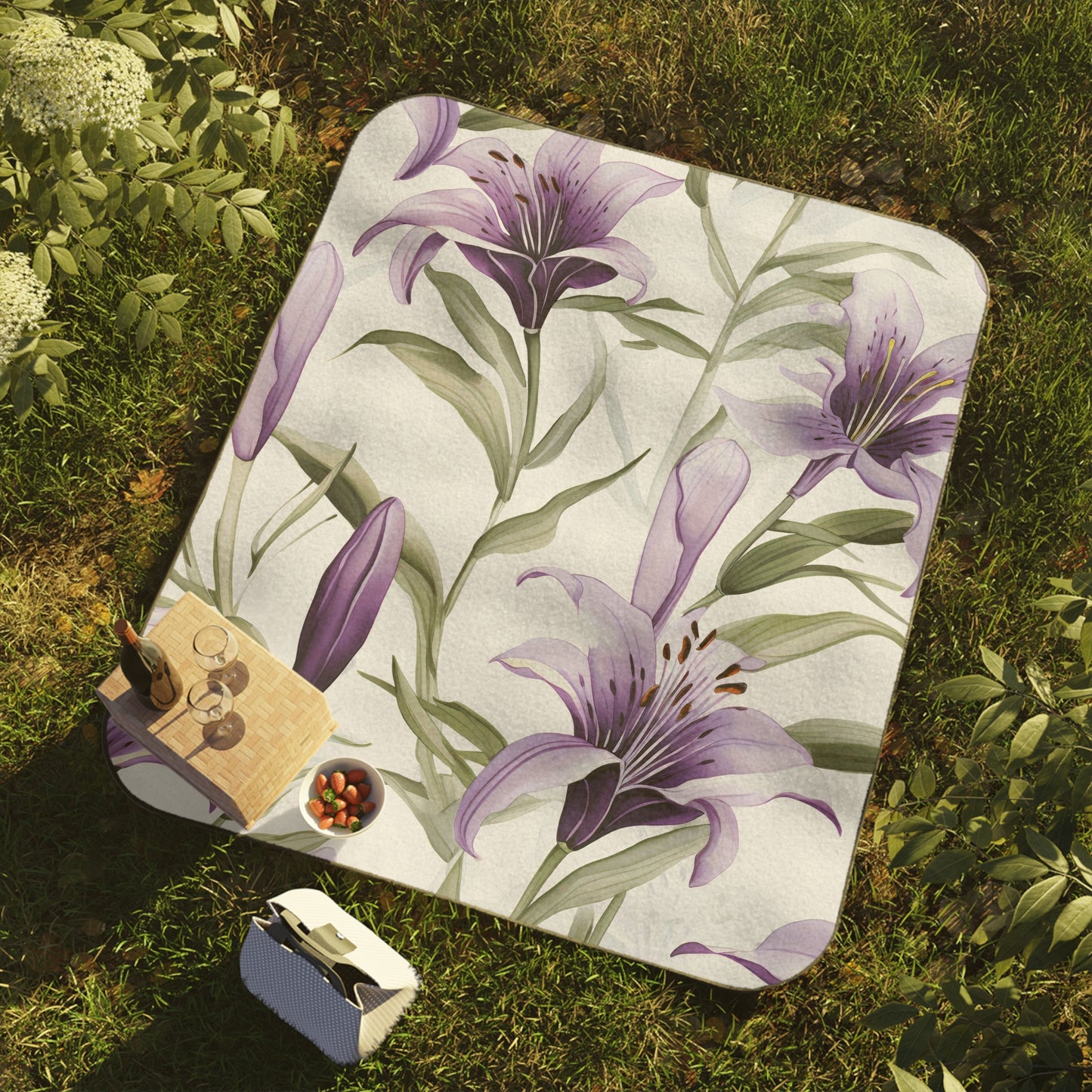 Picnic Blanket Floral Vanilla Lily | Stylish Outdoor Accessory