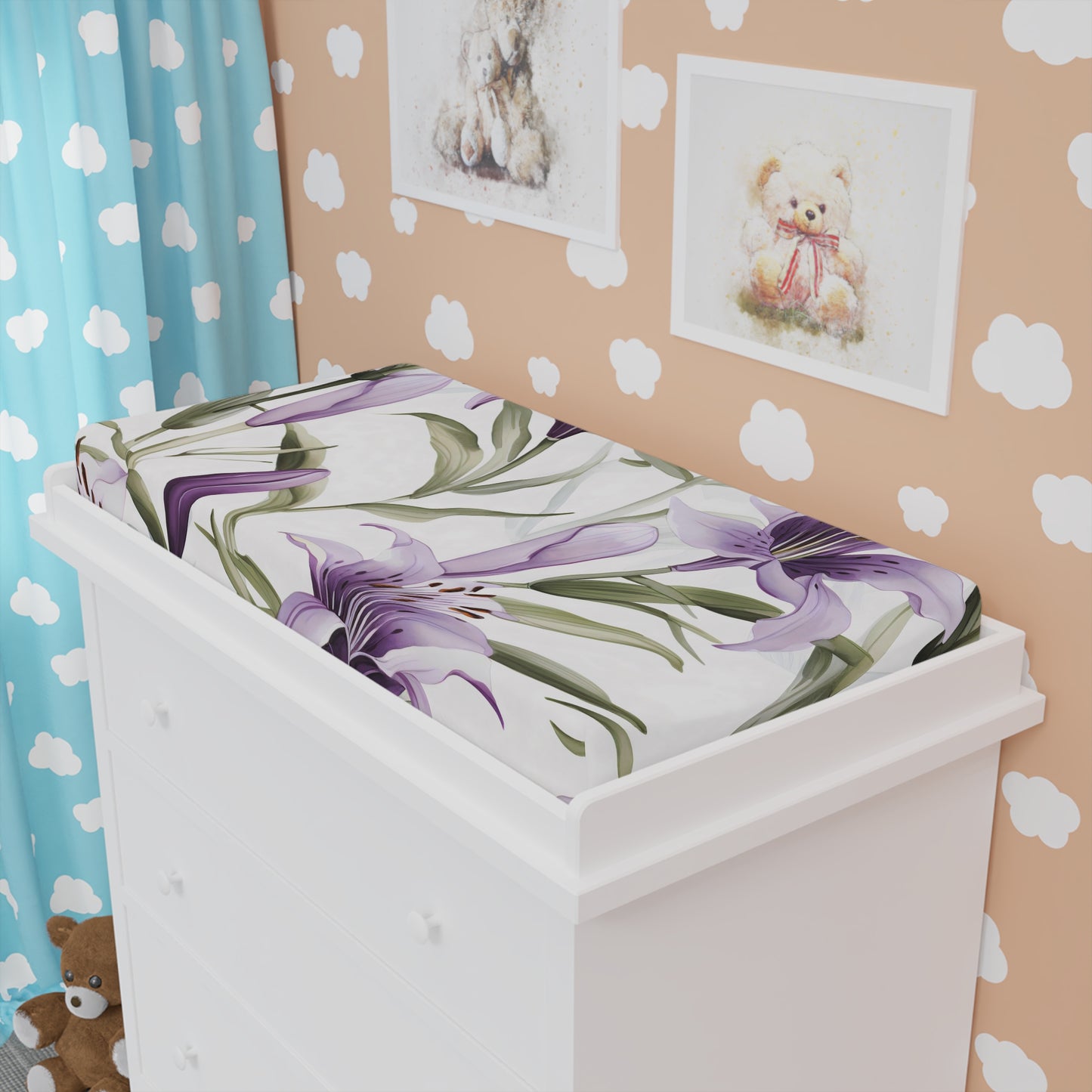 Baby Changing Pad Cover Vanilla Lily Print | Soft Cotton Nursery Essential