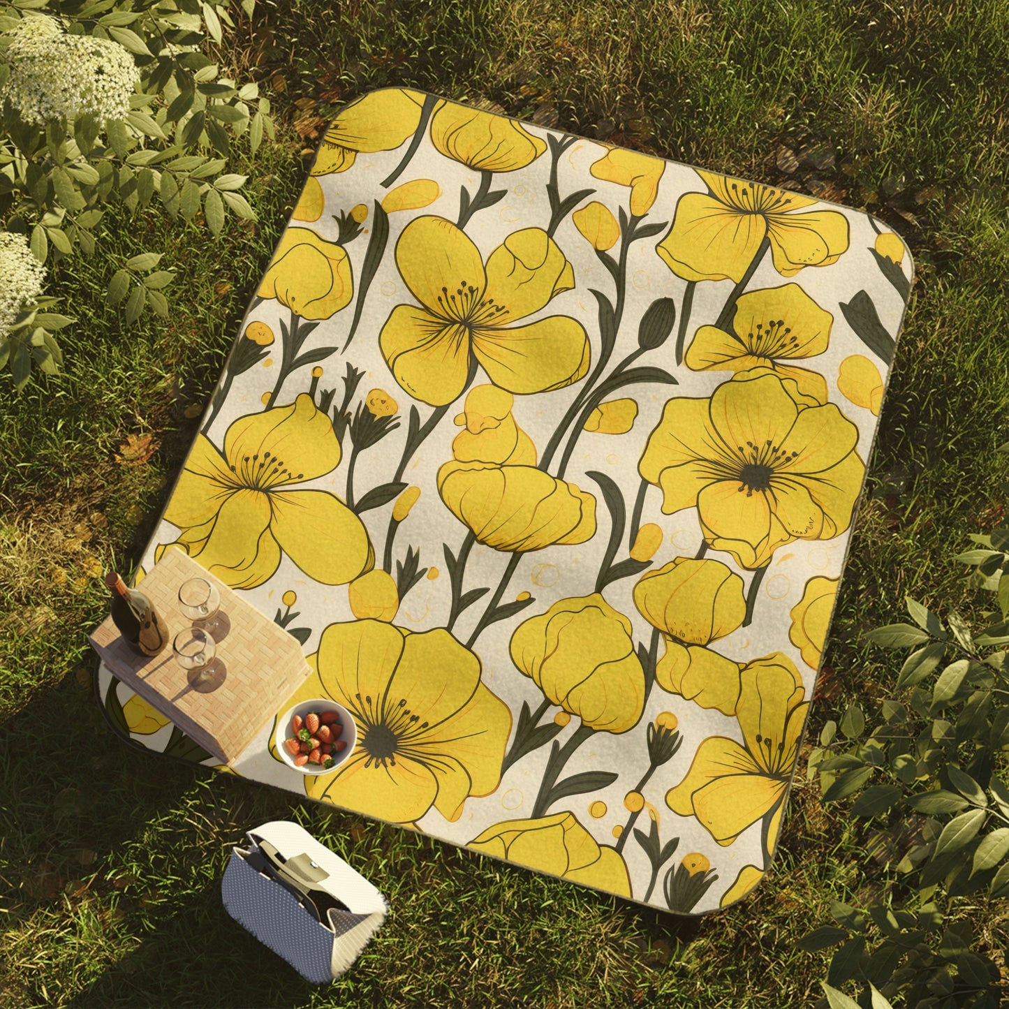 Picnic Blanket Floral Yellow Bells | Waterproof Outdoor Blanket