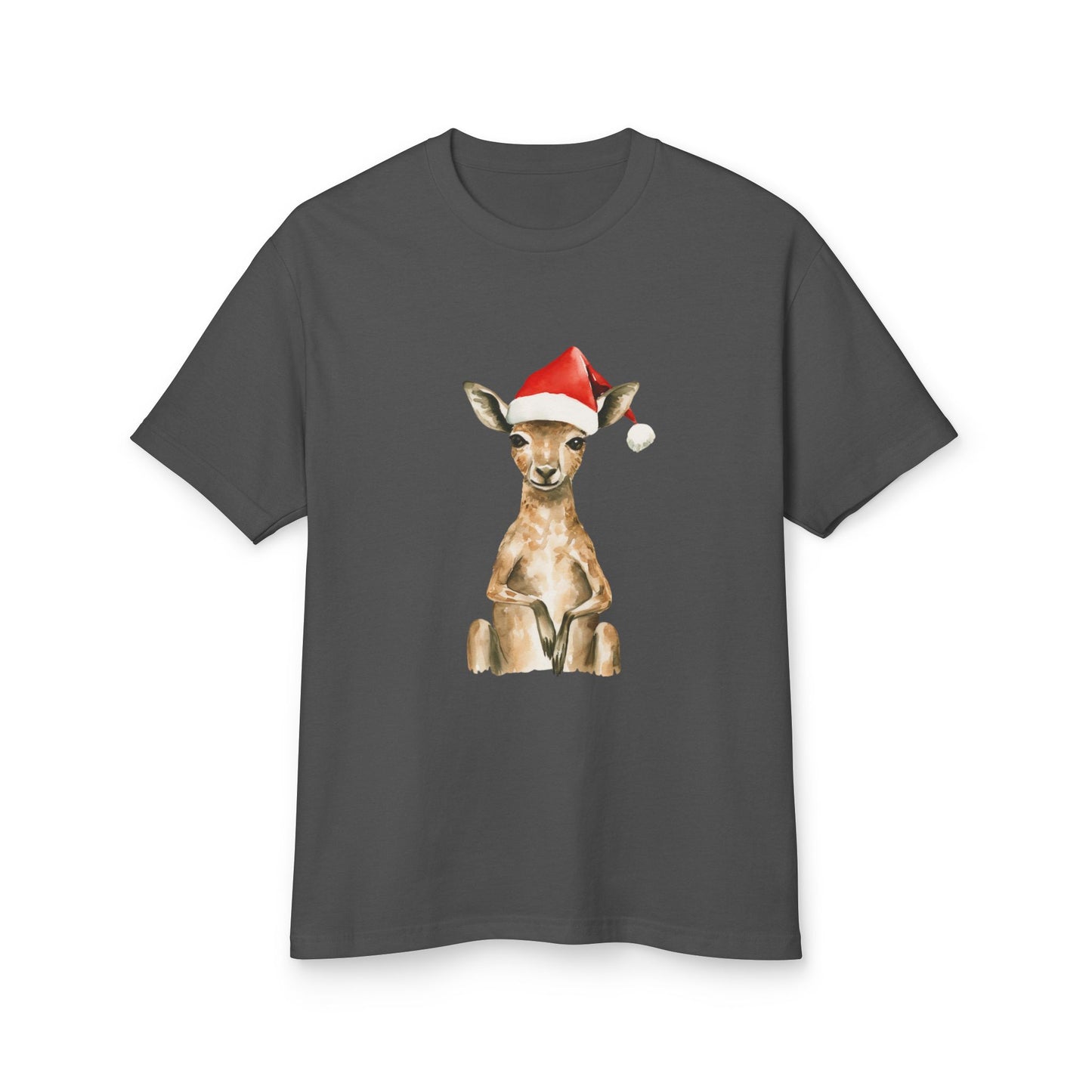 Cute Kangaroo Santa Unisex Heavyweight Cotton Tee - Minimalist Australian Holiday Shirt