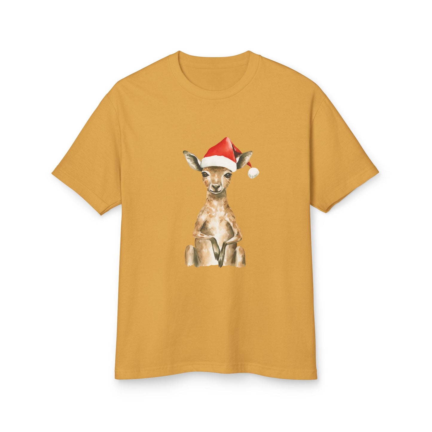 Cute Kangaroo Santa Unisex Heavyweight Cotton Tee - Minimalist Australian Holiday Shirt