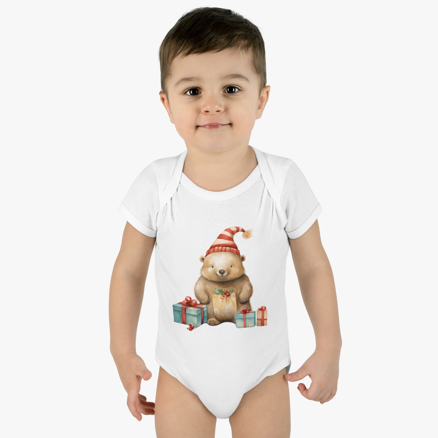 Cute Wombat Christmas Infant Baby Rib Bodysuit