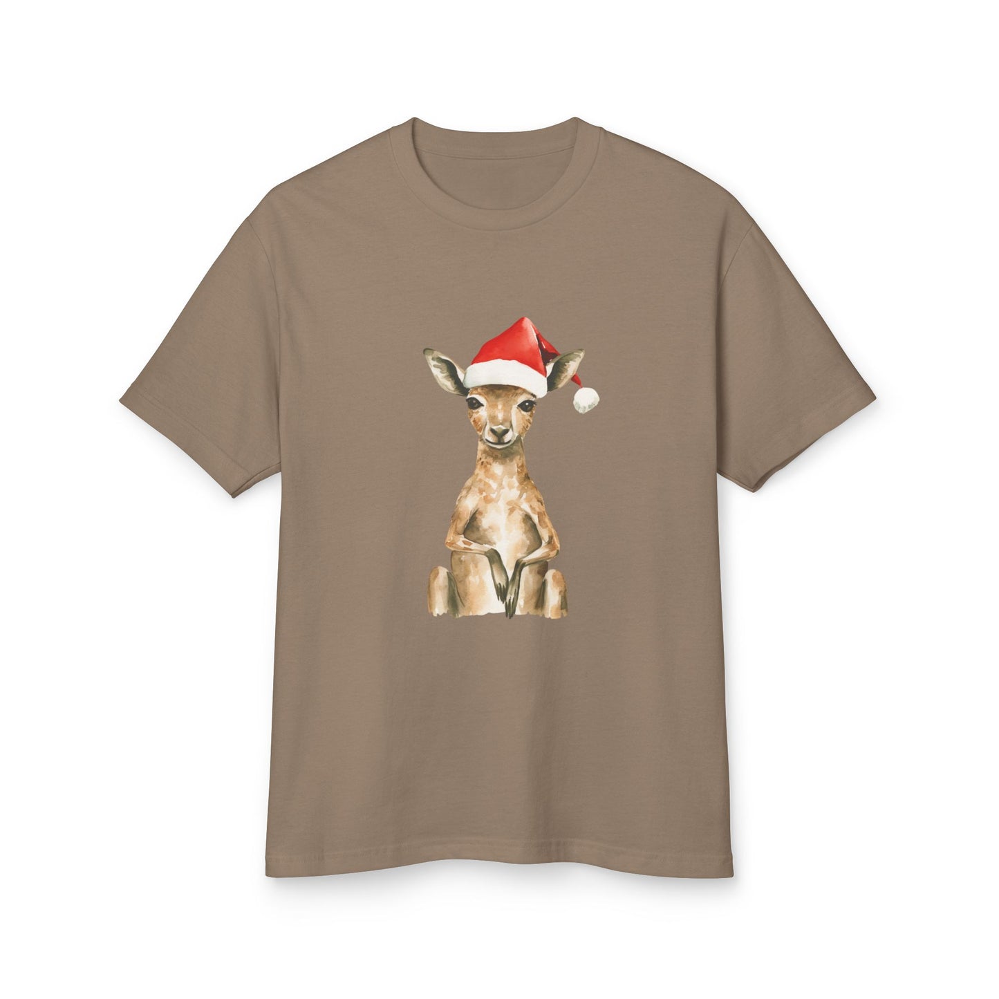 Cute Kangaroo Santa Unisex Heavyweight Cotton Tee - Minimalist Australian Holiday Shirt