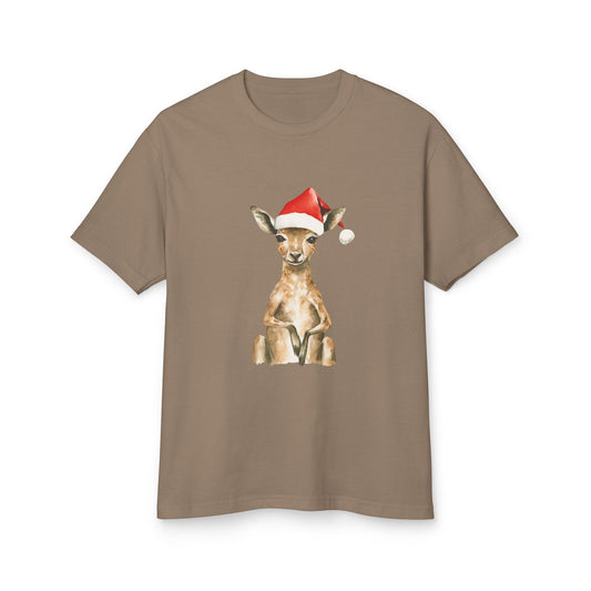 Cute Kangaroo Santa Unisex Heavyweight Cotton Tee - Minimalist Australian Holiday Shirt