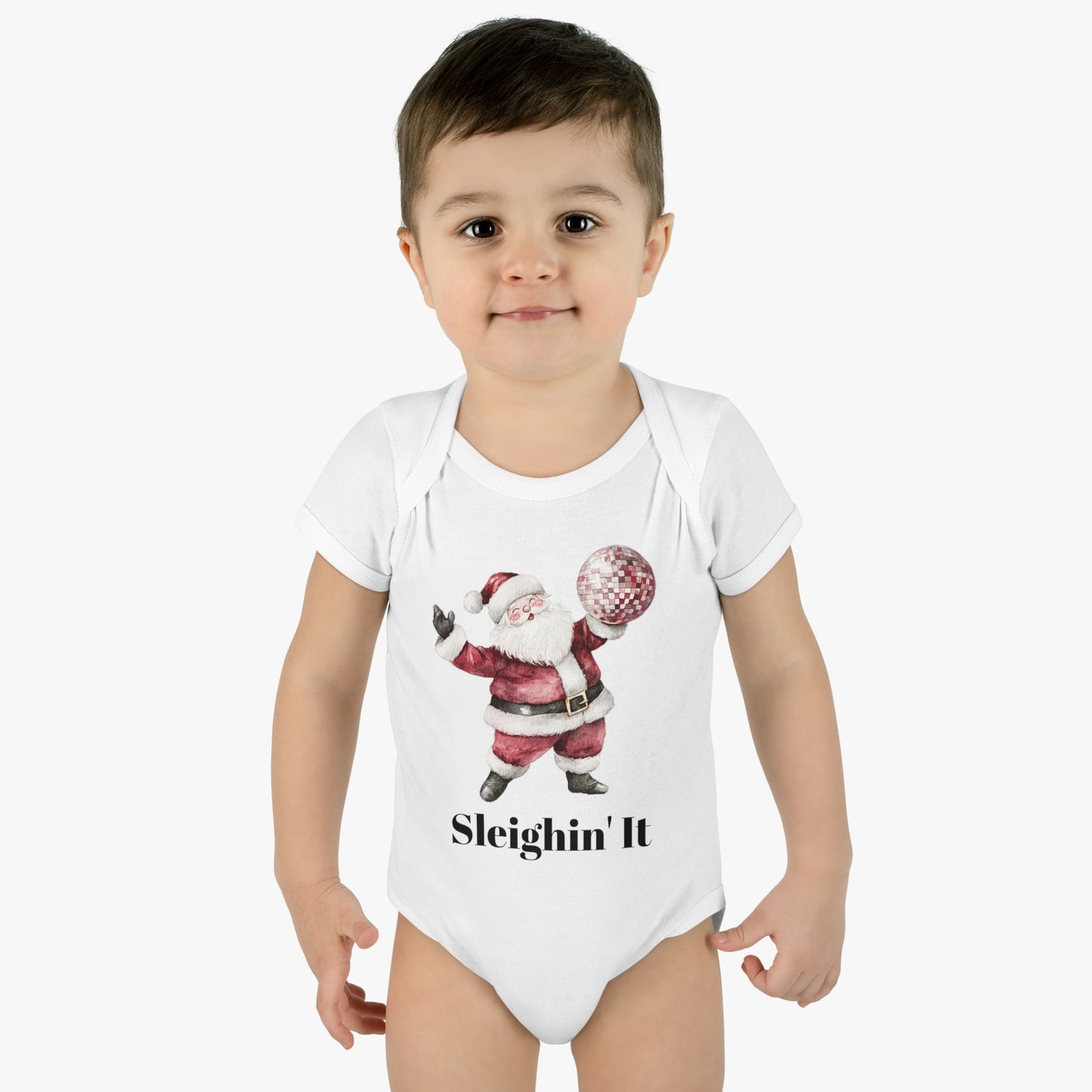 Sleighin' It Disco Santa Infant Baby Rib Bodysuit