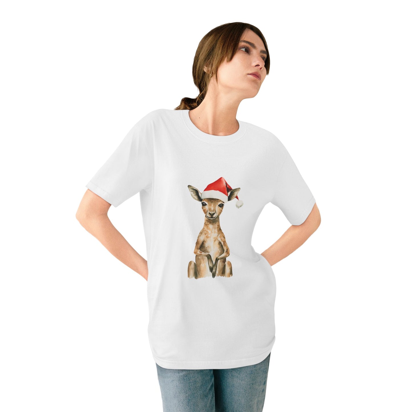 Cute Kangaroo Santa Christmas Organic Staple T-shirt by K is for Koala - Australia Only