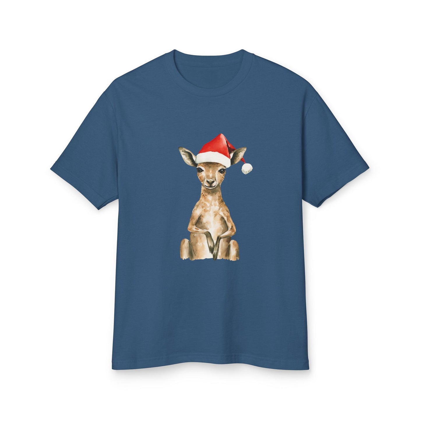 Cute Kangaroo Santa Unisex Heavyweight Cotton Tee - Minimalist Australian Holiday Shirt