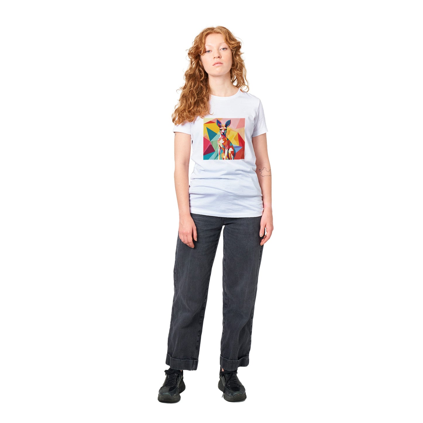 Women's Cotton Crewneck Kangaroo T-shirt | Cute Kangaroo Design