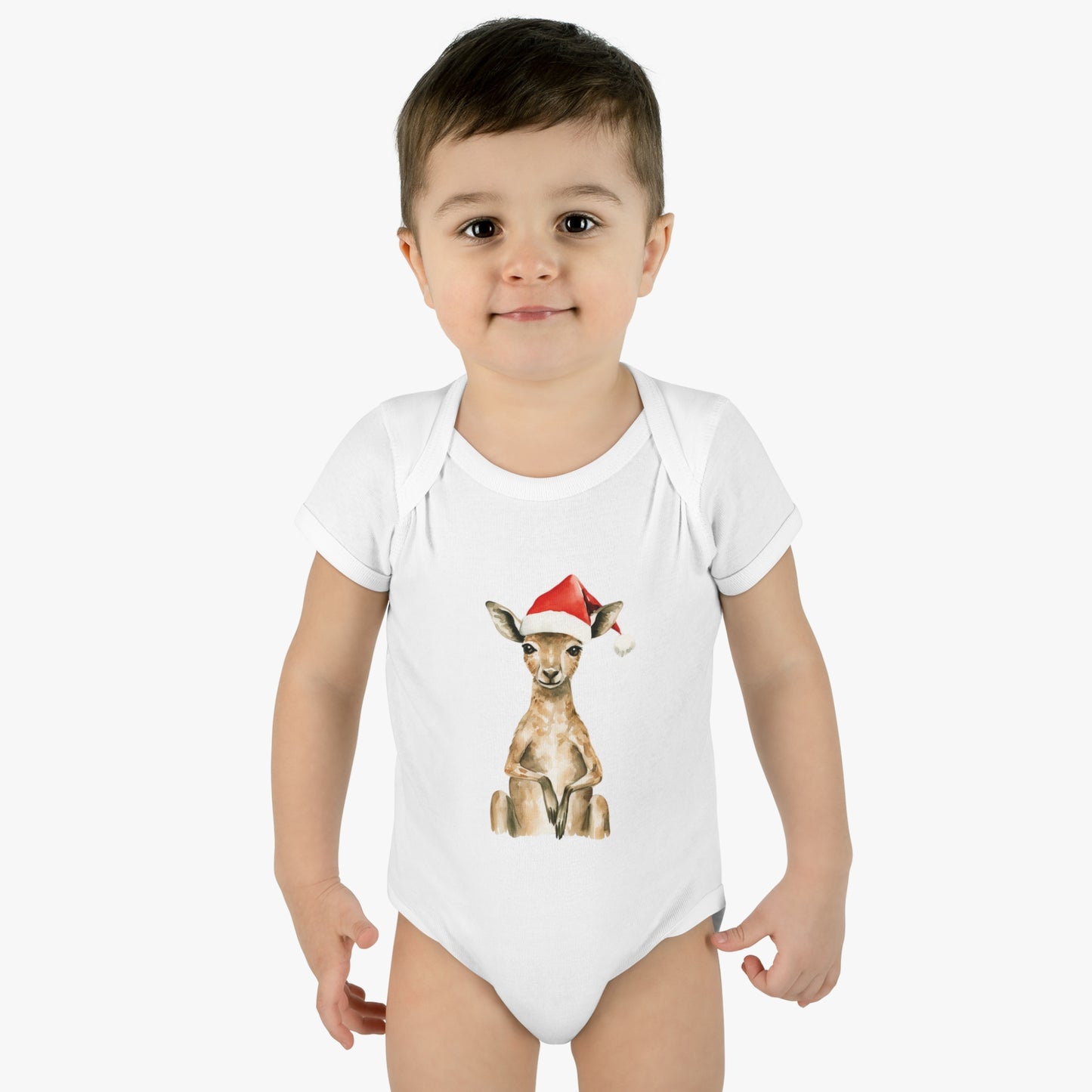 Cute Kangaroo Santa Infant Baby Rib Bodysuit