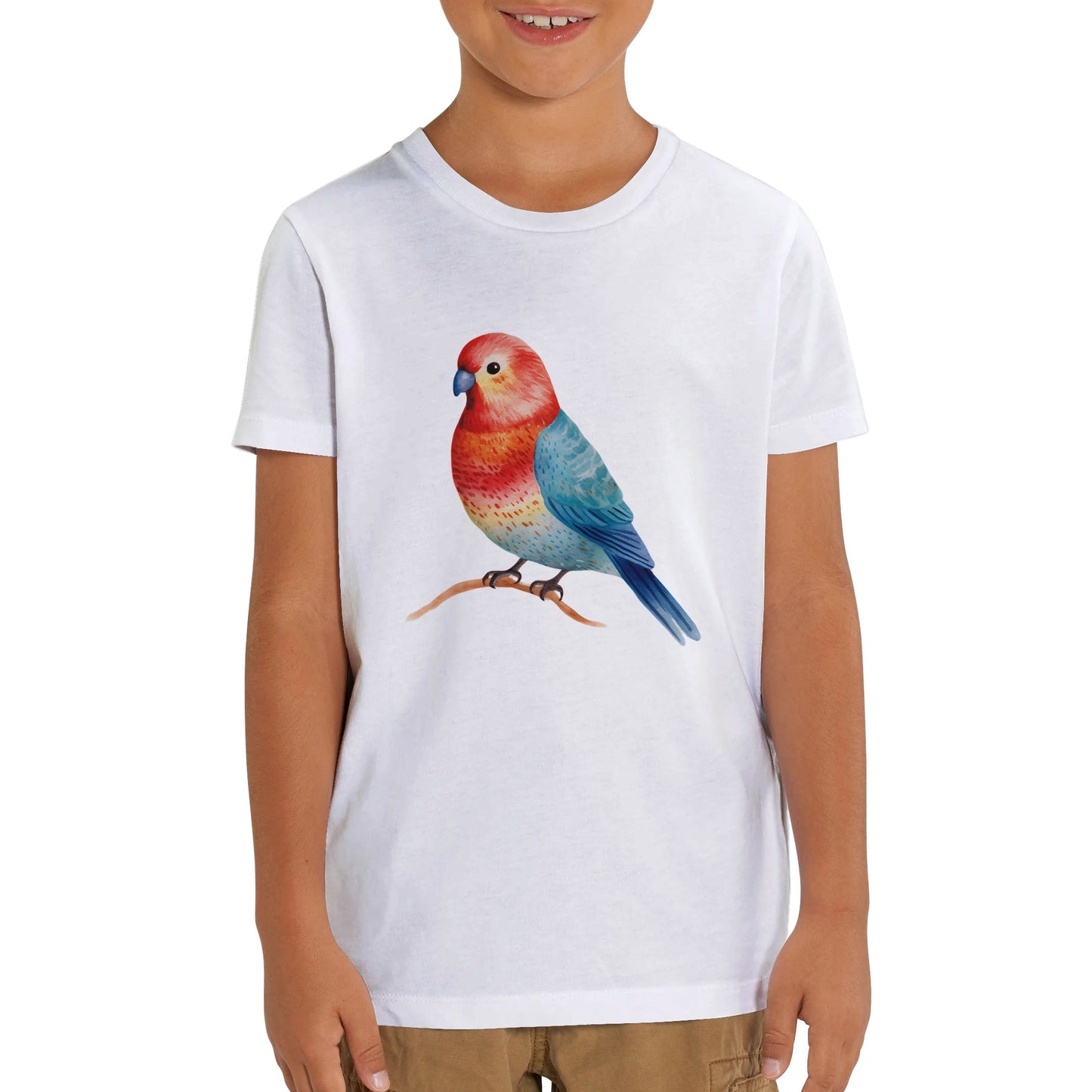 Organic Kids Crewneck T-shirt Rosie Rosella Bird Multi-color