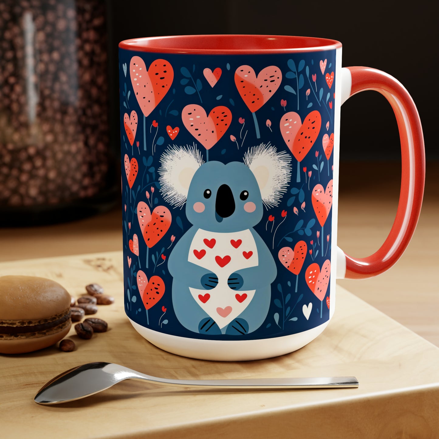 Valentine's Day Koala-Ty Hugs Two-Tone Coffee Mugs, 15oz