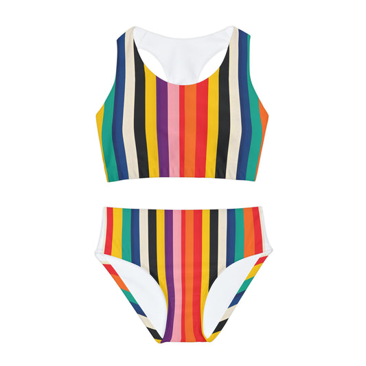 Girls Rainbow Two Piece Swimsuit - The Byron Colorful Swim Top and Bottom Set