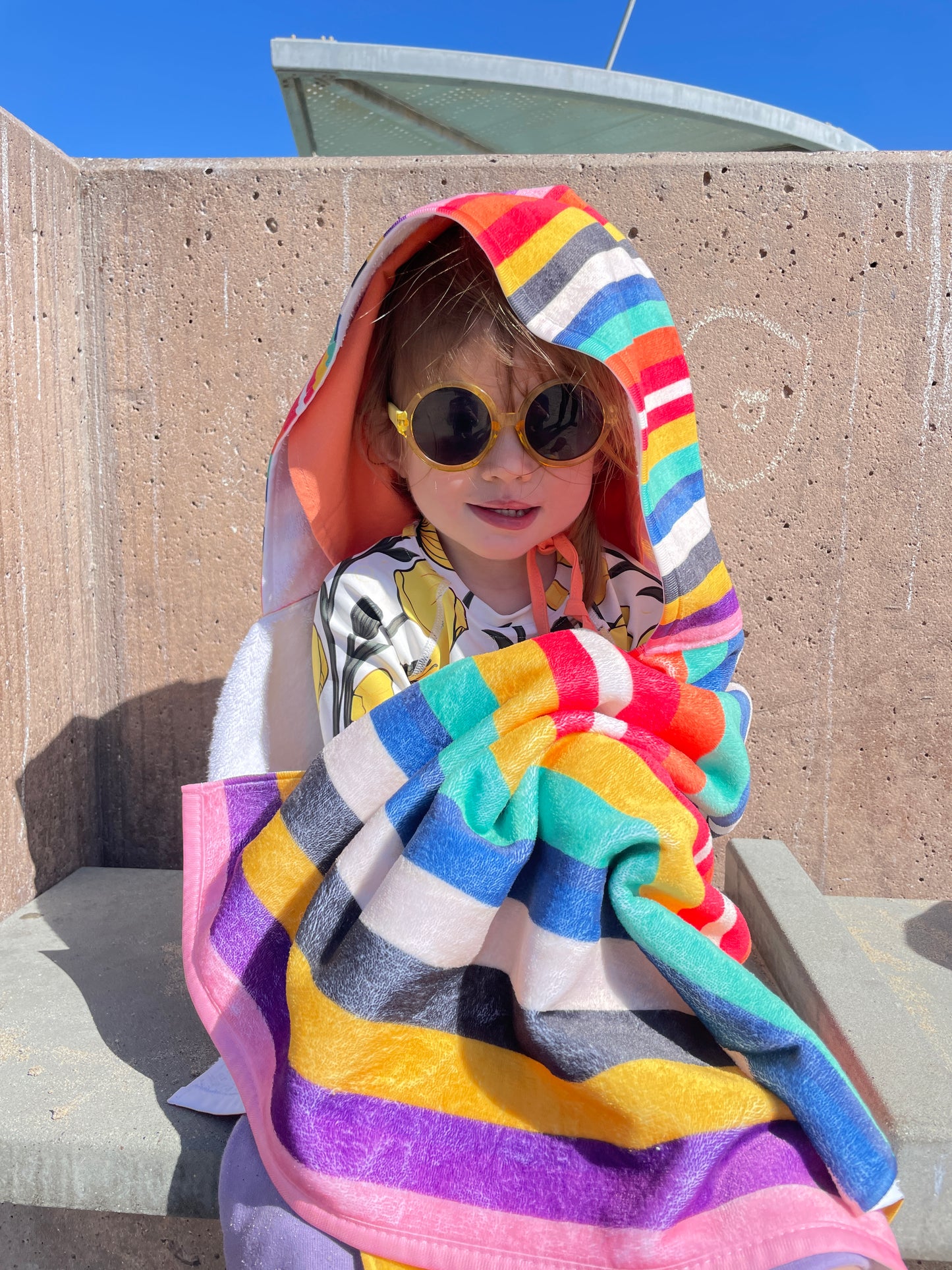 Retro Rainbow Kids Hooded Towel |The Byron Youth Hooded Towel