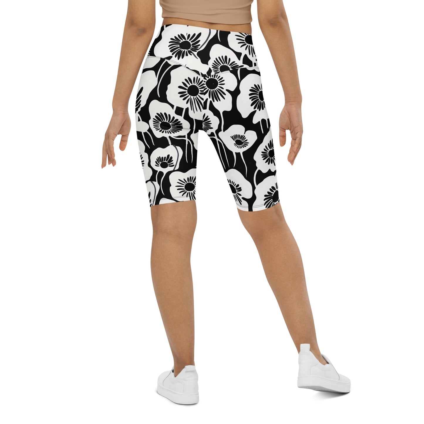 Women's Tall Poppy Monochrome Botanical Print Biker Shorts