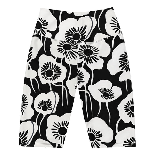 Women's Tall Poppy Monochrome Botanical Print Biker Shorts