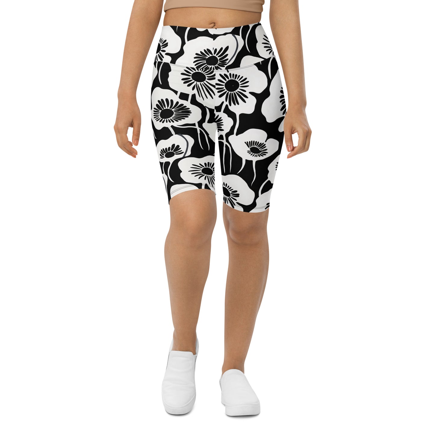 Women's Tall Poppy Monochrome Botanical Print Biker Shorts