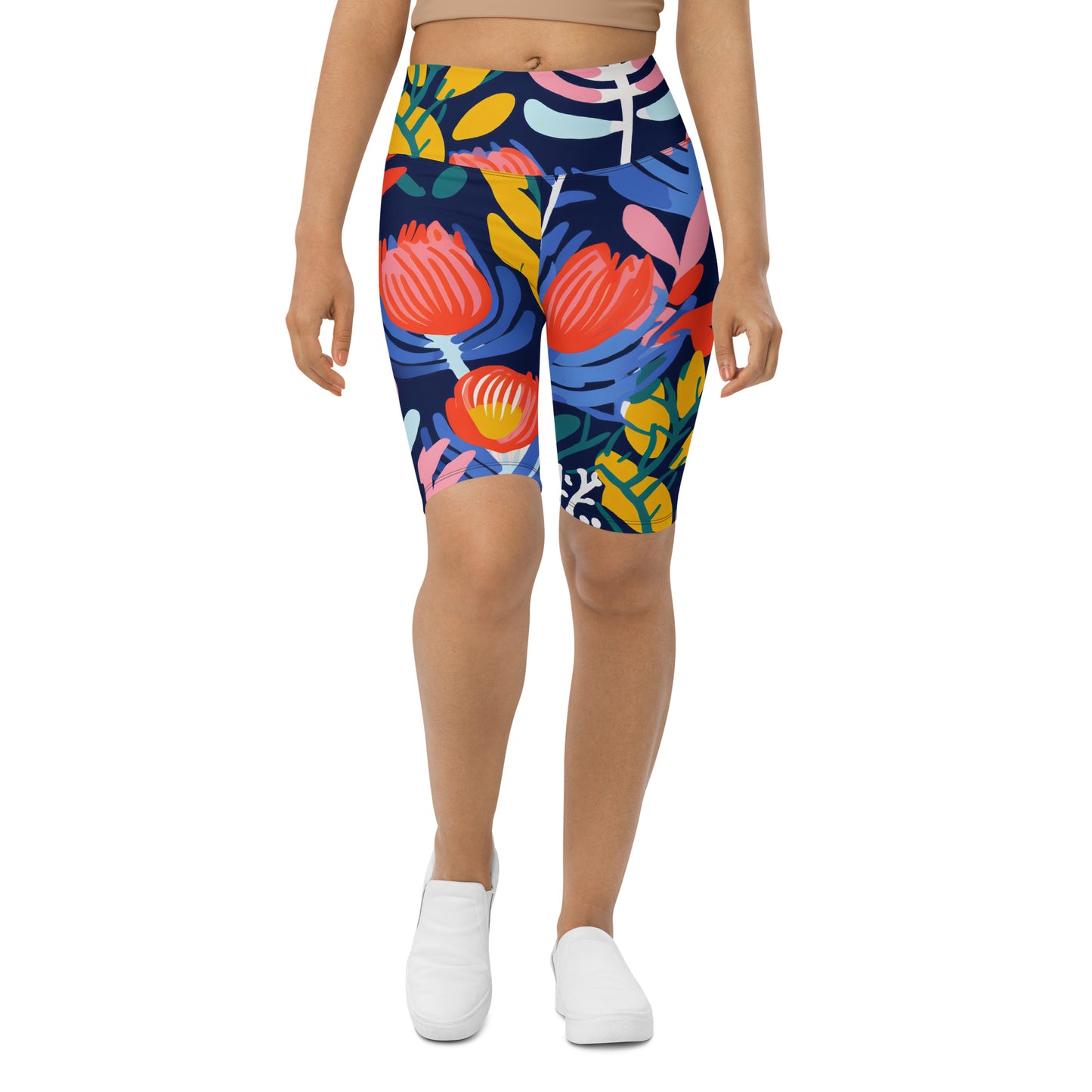 Women's Banksia Blue Botanical Print Biker Shorts