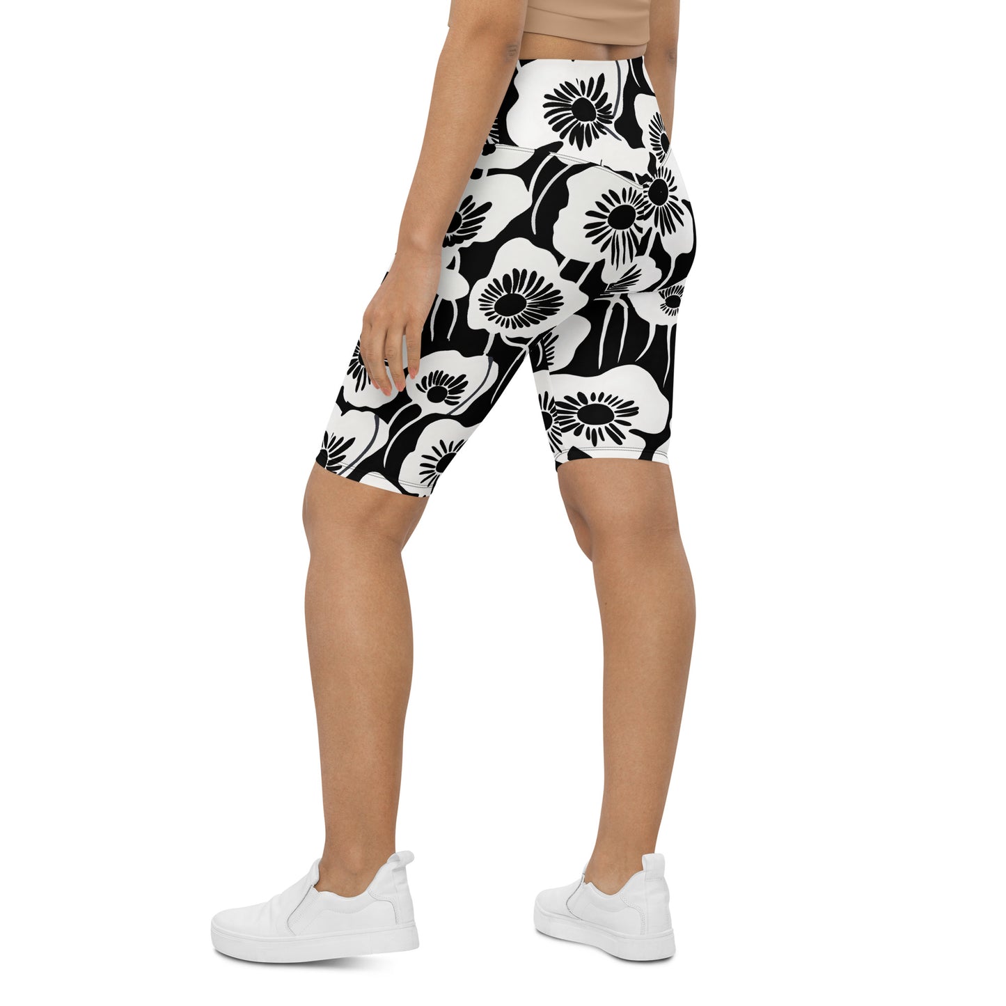 Women's Tall Poppy Monochrome Botanical Print Biker Shorts