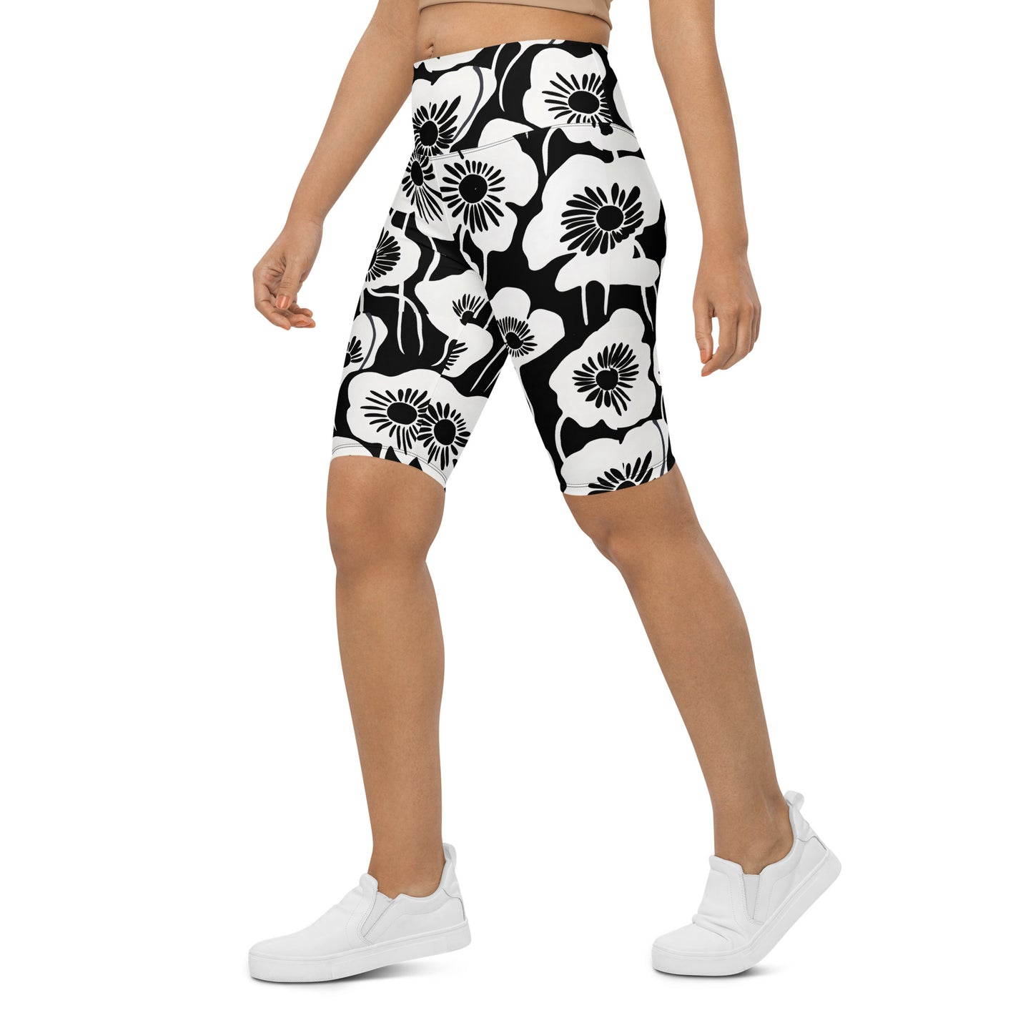 Women's Tall Poppy Monochrome Botanical Print Biker Shorts