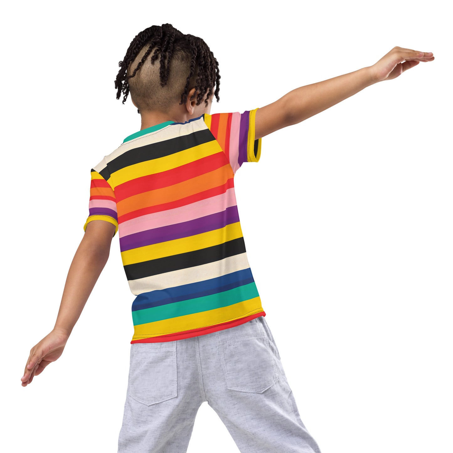 Kids Summer Retro 60s Rainbow Stripe T-shirt |The Byron Kids Activewear Tee