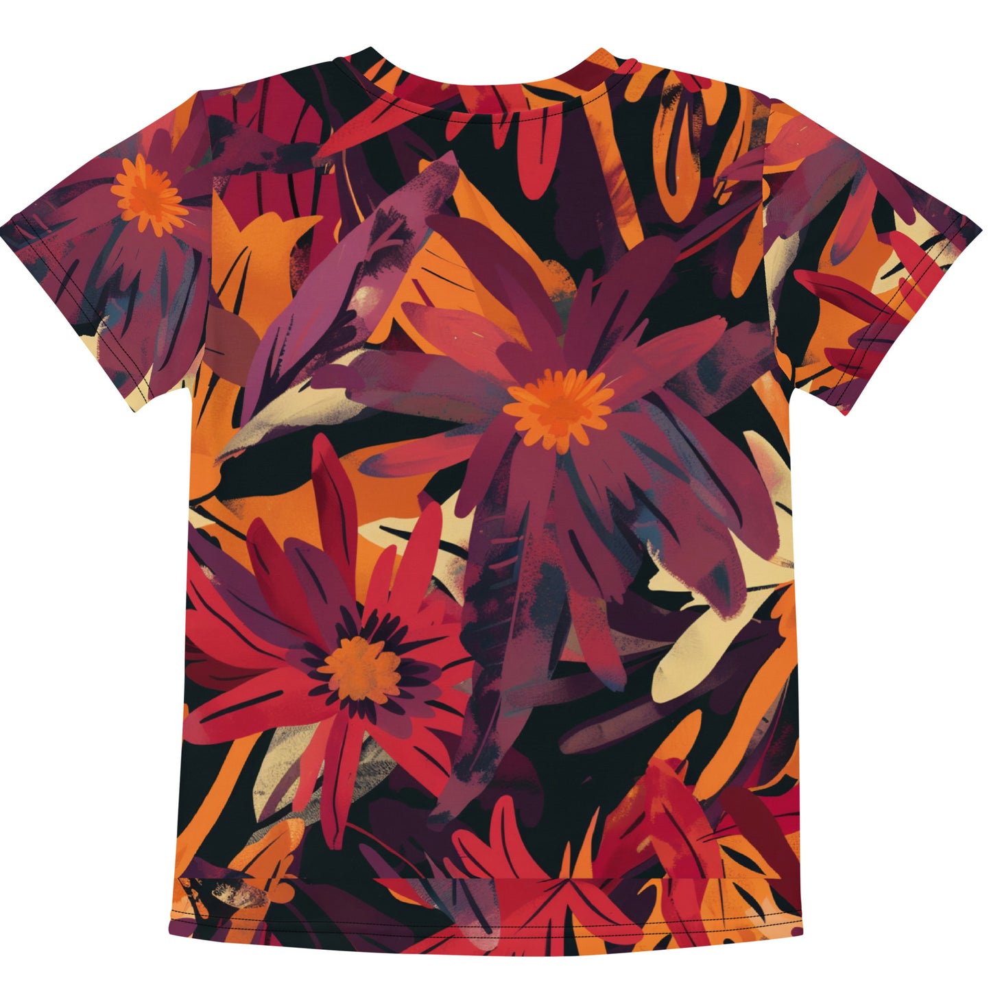 Autumn Bloom Kids Activewear Tee | Warm Maroon Floral Print | K is for Koala