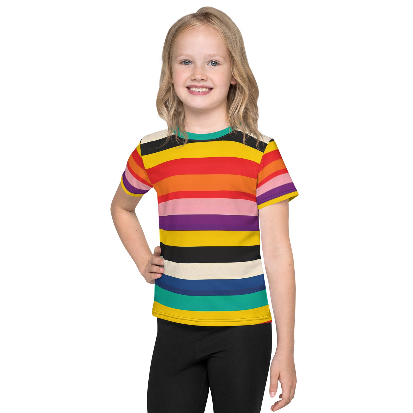 Kids Summer Retro 60s Rainbow Stripe T-shirt |The Byron Kids Activewear Tee