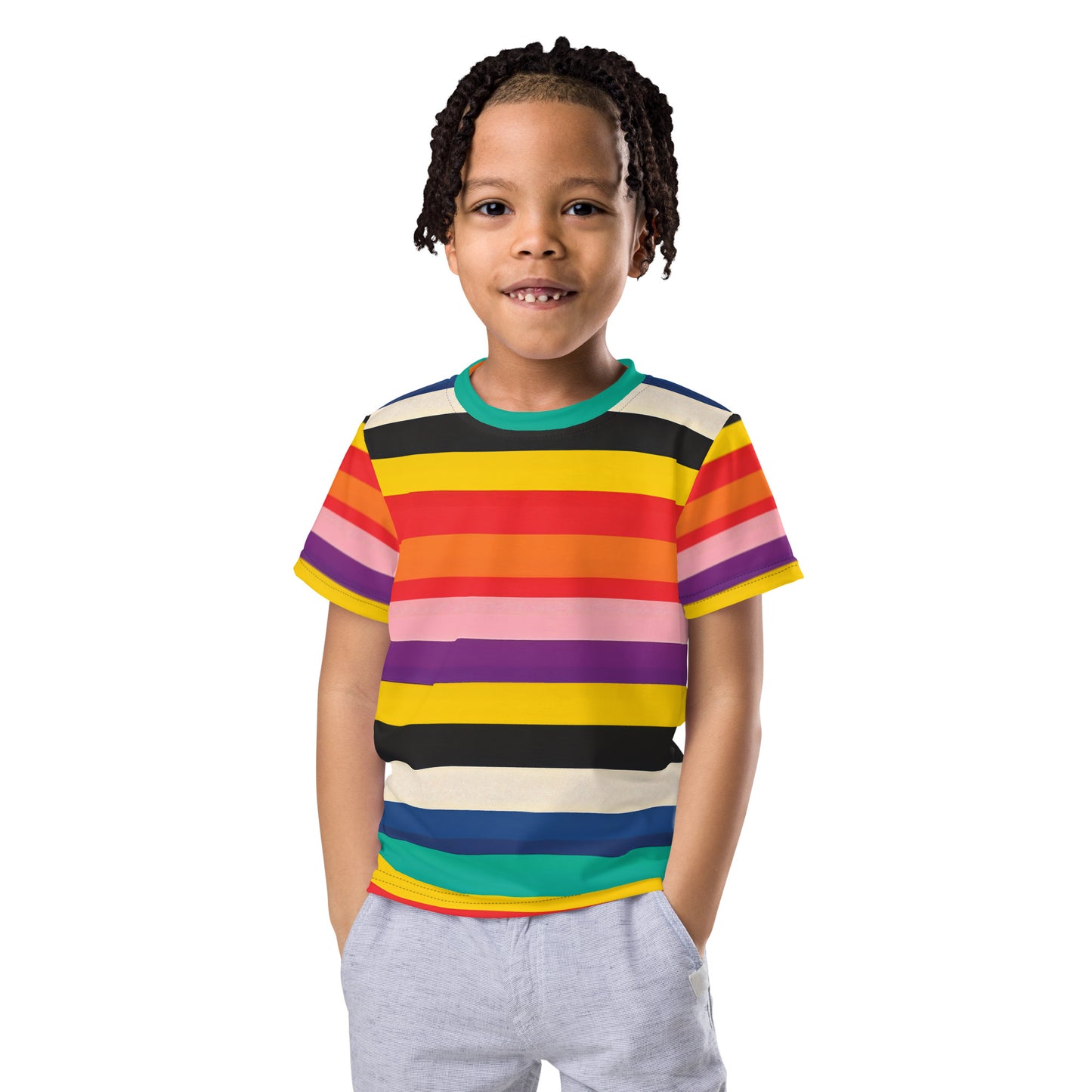 Kids Summer Retro 60s Rainbow Stripe T-shirt |The Byron Kids Activewear Tee