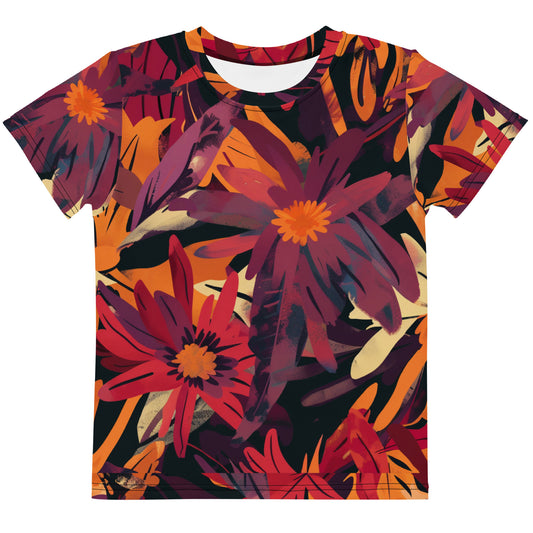 Autumn Bloom Kids Activewear Tee | Warm Maroon Floral Print | K is for Koala