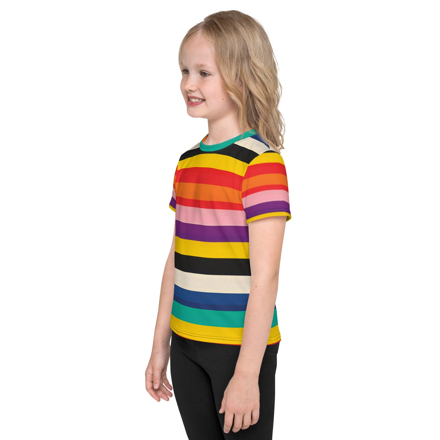 Kids Summer Retro 60s Rainbow Stripe T-shirt |The Byron Kids Activewear Tee