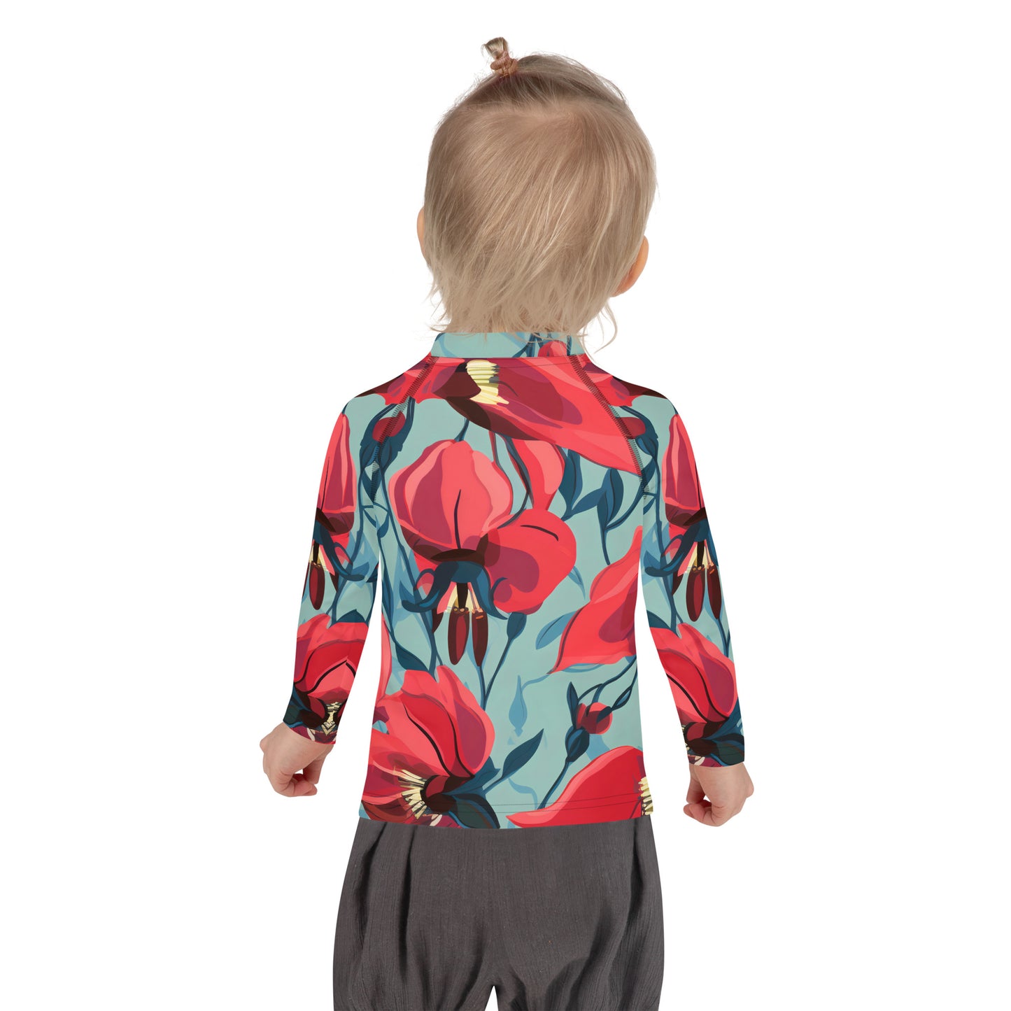 Kids Rash Guard Red Green Floral | UV Swim Shirt for Toddlers Sturts Desert Pea