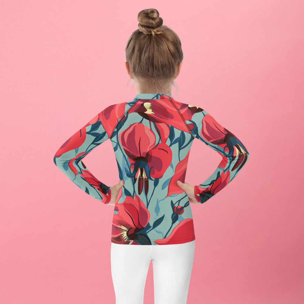 Kids Rash Guard Red Green Floral | UV Swim Shirt for Toddlers Sturts Desert Pea