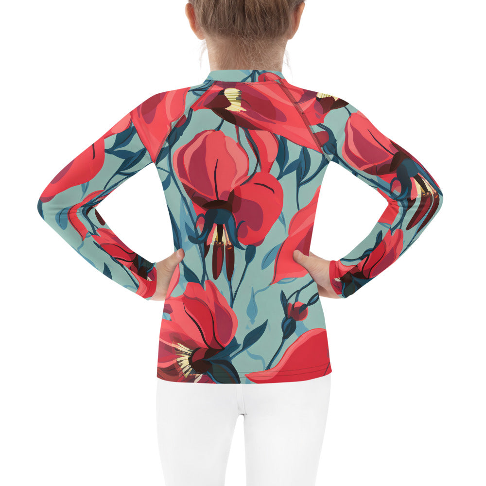 Kids Rash Guard Red Green Floral | UV Swim Shirt for Toddlers Sturts Desert Pea