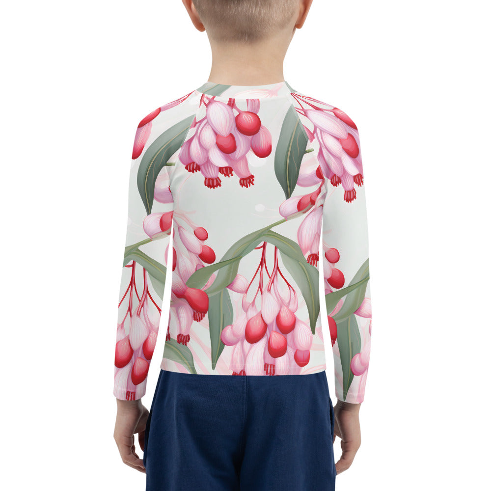 Kids Rash Guard Floral Lilly Pilly | Pink and Green UV Protective Swim Shirt for Girls