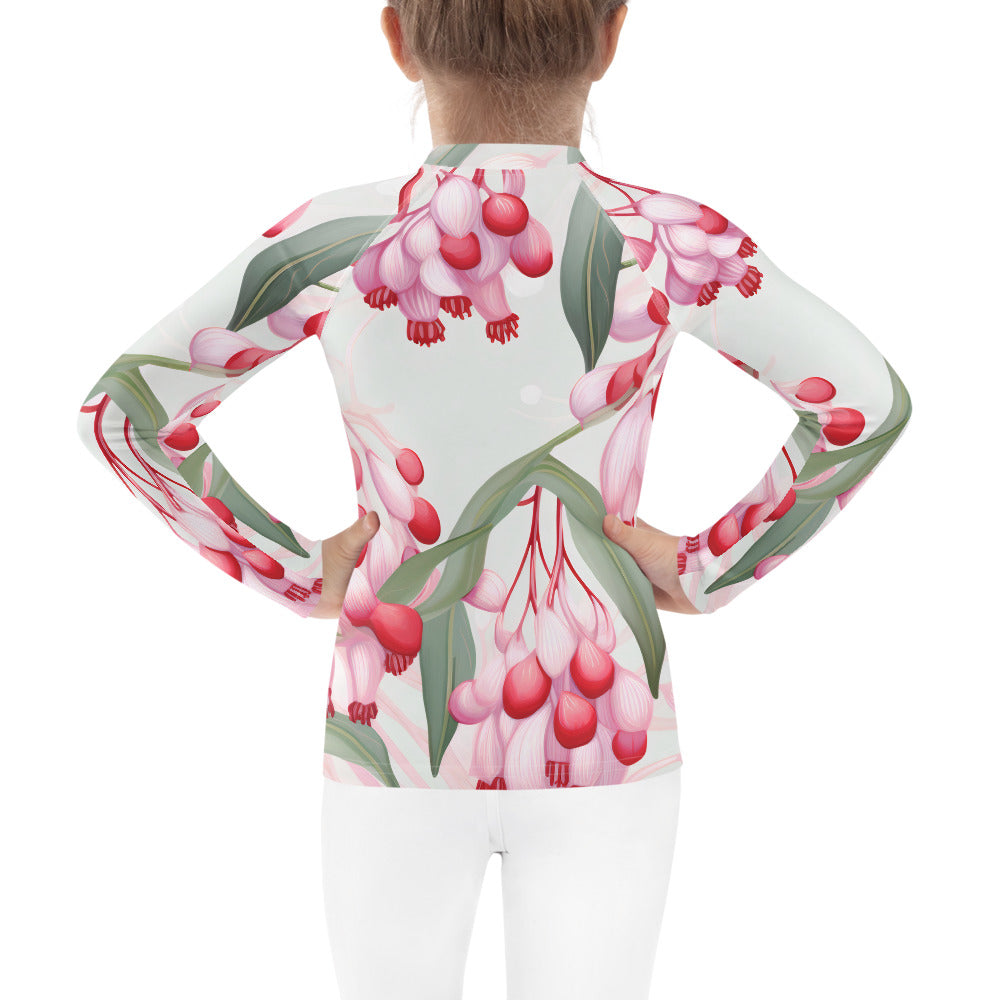 Kids Rash Guard Floral Lilly Pilly | Pink and Green UV Protective Swim Shirt for Girls