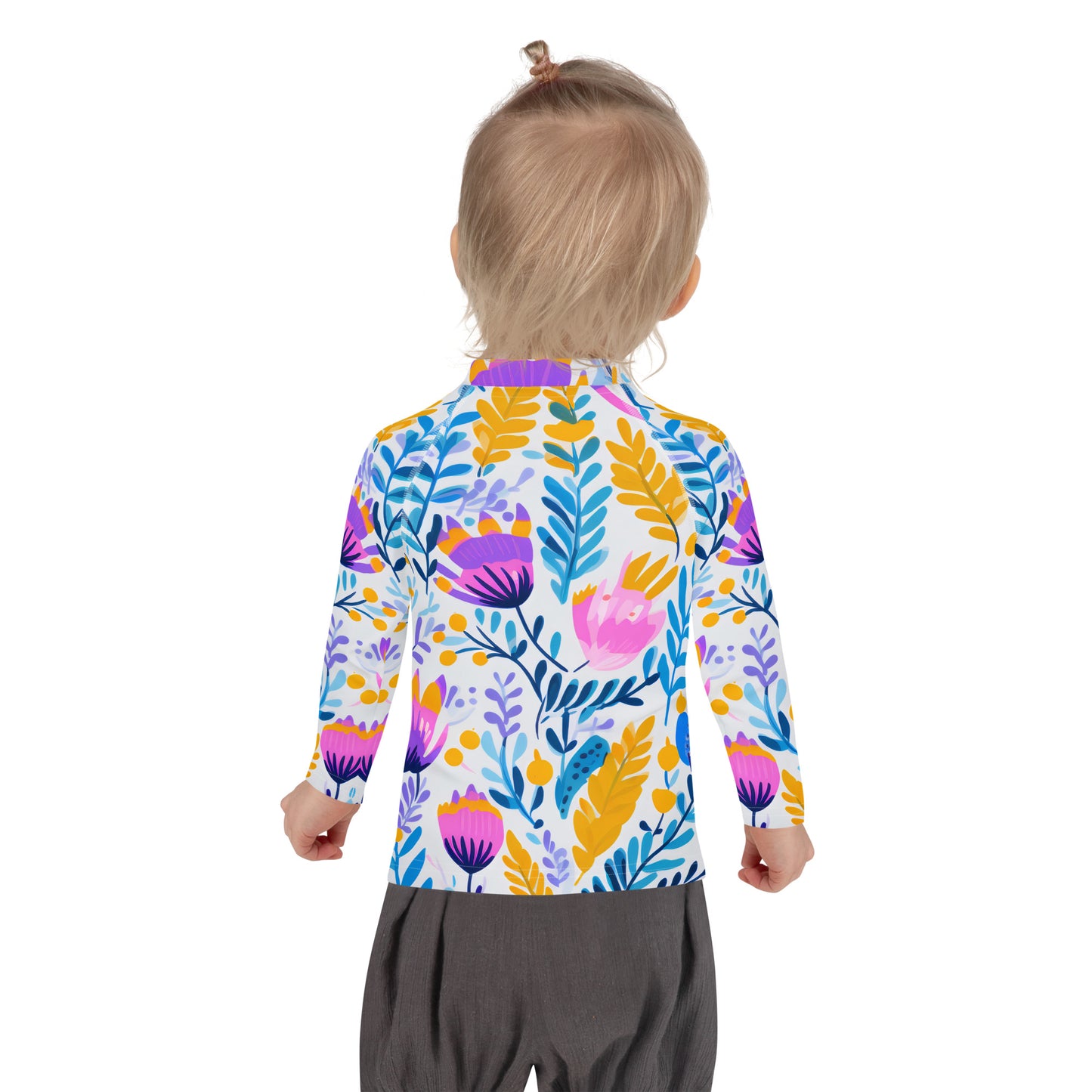 Kids Rash Guard Swimsuit Blossom Splash | Hot Pink Floral UV Protective Swim Shirt